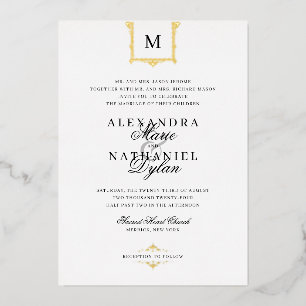 Elegant  Monogram Black and White Wedding I Folie Uitnodiging