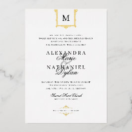 Elegant  Monogram Black and White Wedding I Folie Uitnodiging