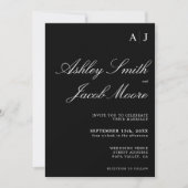 Elegant Monogram Black and White Wedding Kaart (Voorkant)