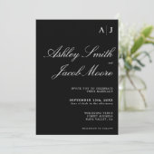 Elegant Monogram Black and White Wedding Kaart (Staand voorkant)