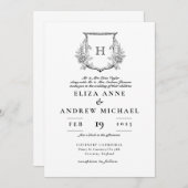 Elegant Monogram Black and White Wedding Kaart (Voorkant / Achterkant)