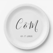 Elegant Monogram Black and White Wedding Papieren Bordje (Voorkant)