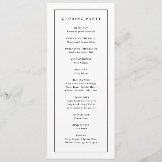 Elegant Monogram Black and White Wedding Programmakaart (Achterkant)