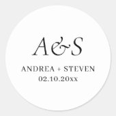 Elegant Monogram Black and White Wedding Ronde Sticker (Voorkant)