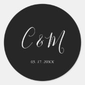 Elegant Monogram Black and White Wedding Ronde Sticker (Voorkant)