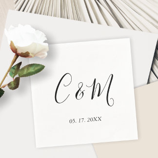 Elegant Monogram Black and White Wedding Servet