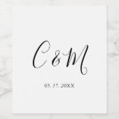 Elegant Monogram Black and White Wedding Wijn Etiket (Enkel label)