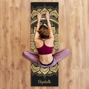 Elegant Monogram Black Boho Mandala Yogamat