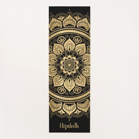 Elegant Monogram Black Boho Mandala Yogamat (Voorkant)
