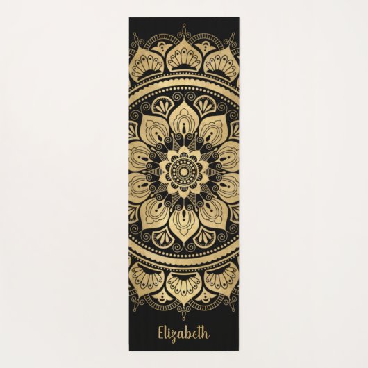 Elegant Monogram Black Boho Mandala Yogamat (Achterkant)