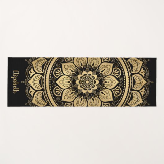 Elegant Monogram Black Boho Mandala Yogamat (Voorkant (horizontaal))
