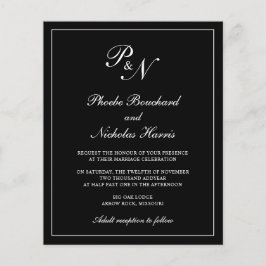 Elegant Monogram Black Budget Weddenschap Uitnodig