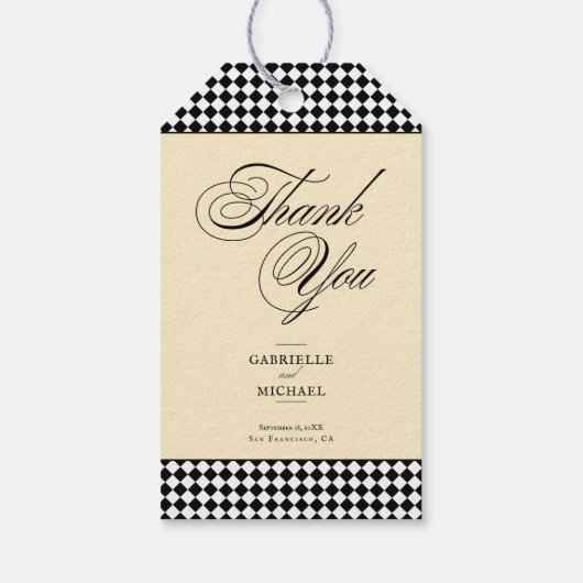 Elegant Monogram Black Cream Checkerboard Cadeaulabel (Achterkant)
