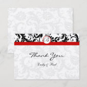 Elegant Monogram Black Damask Red Trim Wedding Notitiekaartje (Voorkant / Achterkant)