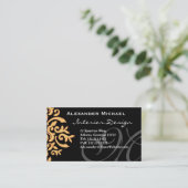 Elegant Monogram Black en Gold Damask Business Ca Visitekaartje (Staand voorkant)