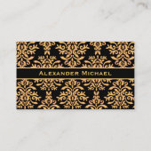 Elegant Monogram Black en Gold Damask Business Ca Visitekaartje (Achterkant)