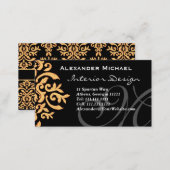 Elegant Monogram Black en Gold Damask Visitekaartje (Voorkant / Achterkant)