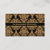 Elegant Monogram Black en Gold Damask Visitekaartje (Achterkant)
