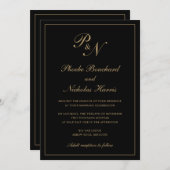 Elegant Monogram Black en Gold in één bruiloft Kaart (Voorkant / Achterkant)