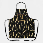 Elegant Monogram Black en Gold Kitchen-gereedschap Schort (Voorkant)
