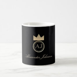Elegant Monogram Black en Gold Koffiemok