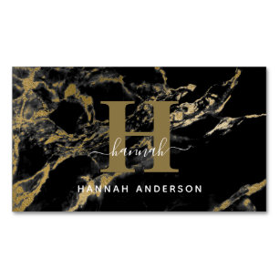 Elegant Monogram Black en Gold  Magnetisch Visitekaartje