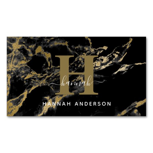 Elegant Monogram Black en Gold Magnetisch Visitekaartje (Voorkant)