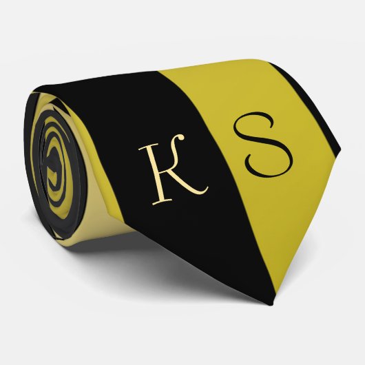 Elegant Monogram Black en Gold Stripe Mannen Stropdas (Opgerold)