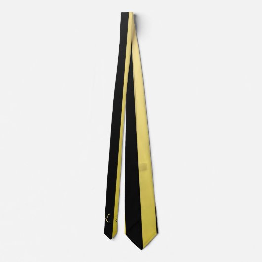Elegant Monogram Black en Gold Stripe Mannen Stropdas (Achterkant)