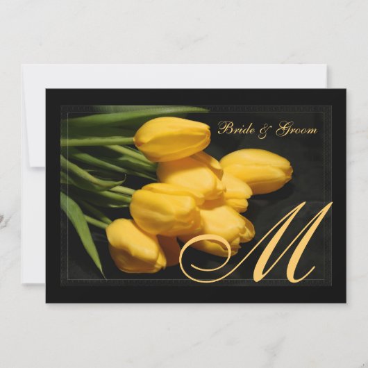 Elegant Monogram Black en Gold Tulip Uitnodiging (Voorkant)