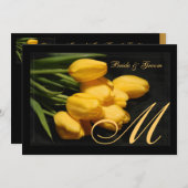 Elegant Monogram Black en Gold Tulip Uitnodiging (Voorkant / Achterkant)
