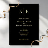 Elegant Monogram Black en Gold Weddenschap Folie Uitnodiging
