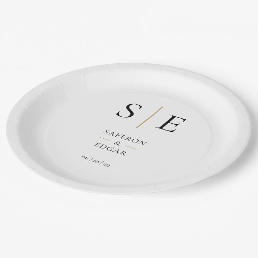 Elegant Monogram Black en Gold Weddenschap Papieren Bordje (Gekanteld)