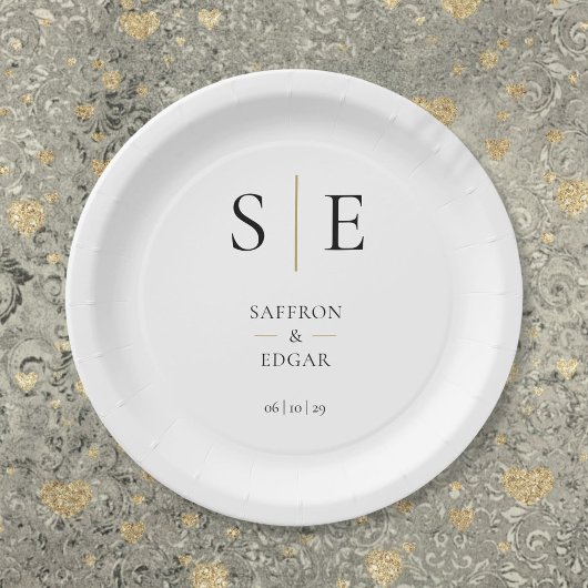 Elegant Monogram Black en Gold Weddenschap Papieren Bordje