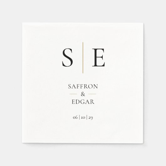 Elegant Monogram Black en Gold Weddenschap Servet (Voorkant)