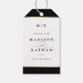 Elegant Monogram Black en Gold Wedding Cadeaulabel (Voorkant)