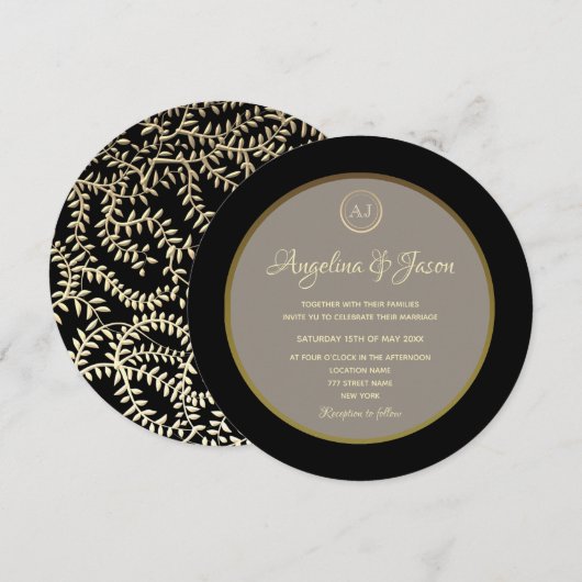 Elegant Monogram Black en Gold Wedding Kaart (Voorkant / Achterkant)