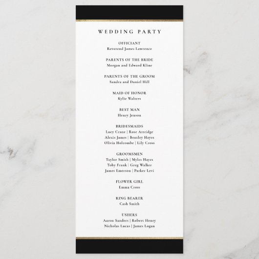 Elegant Monogram Black en Gold Wedding Programmakaart (Achterkant)