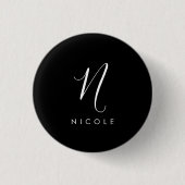 Elegant Monogram Black en White Button (Voorkant)