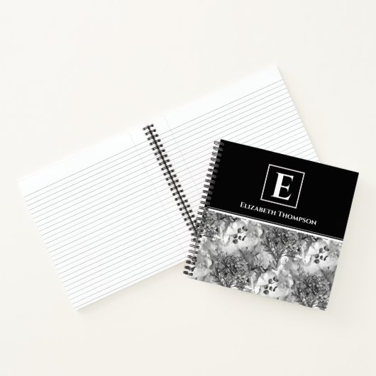 Elegant Monogram Black en White Custom Floral Notitieboek (Binnen)