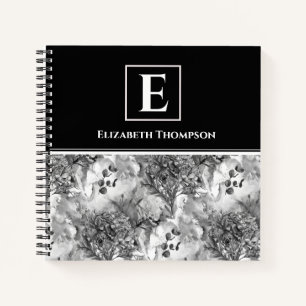 Elegant Monogram Black en White Custom Floral Notitieboek