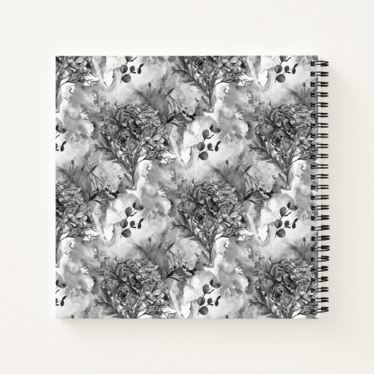 Elegant Monogram Black en White Custom Floral Notitieboek (Achterkant)