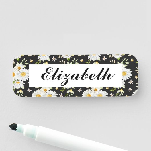 Elegant Monogram Black en White Daisy Pattern B Naamplaatje (In situ)