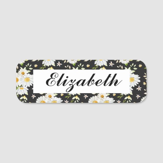 Elegant Monogram Black en White Daisy Pattern B Naamplaatje (Voorkant)