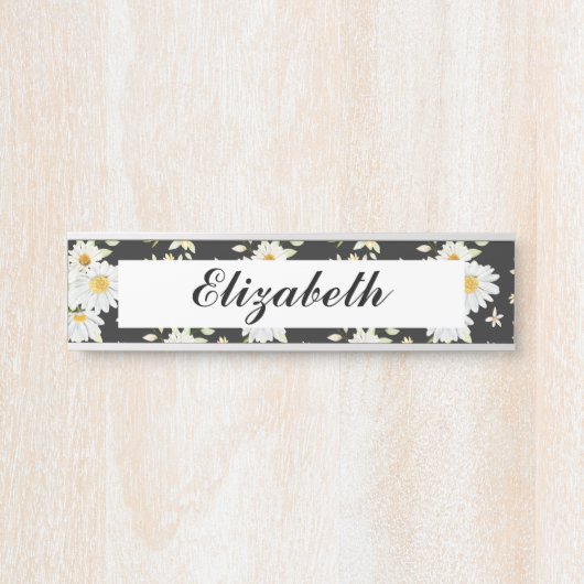 Elegant Monogram Black en White Daisy Pattern Deurbordje (Voorkant)