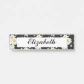 Elegant Monogram Black en White Daisy Pattern Deurbordje (Voorkant)