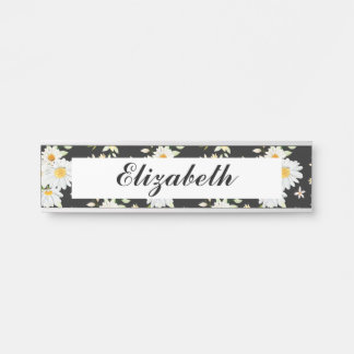 Elegant Monogram Black en White Daisy Pattern Deurbordje