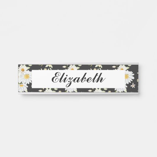 Elegant Monogram Black en White Daisy Pattern Deurbordje (Voorkant)
