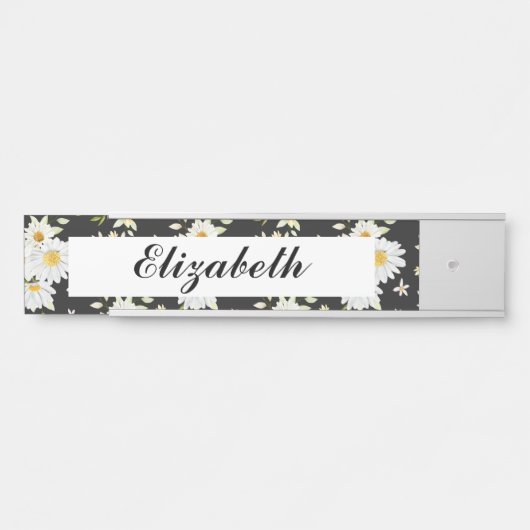 Elegant Monogram Black en White Daisy Pattern Deurbordje (Voorkant)