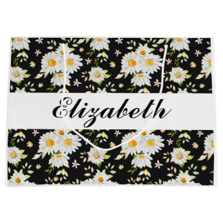 Elegant Monogram Black en White Daisy Pattern Groot Cadeauzakje